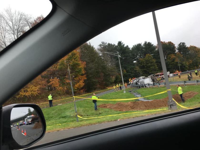 Drivers are being urged to avoid Route 5 north in Berlin at the ramp for Mill Street after a tanker truck rolled over.