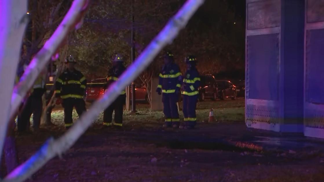 Six families were evacuated from their homes after a water main break caused a sink hole in New Haven, according to a fire official.