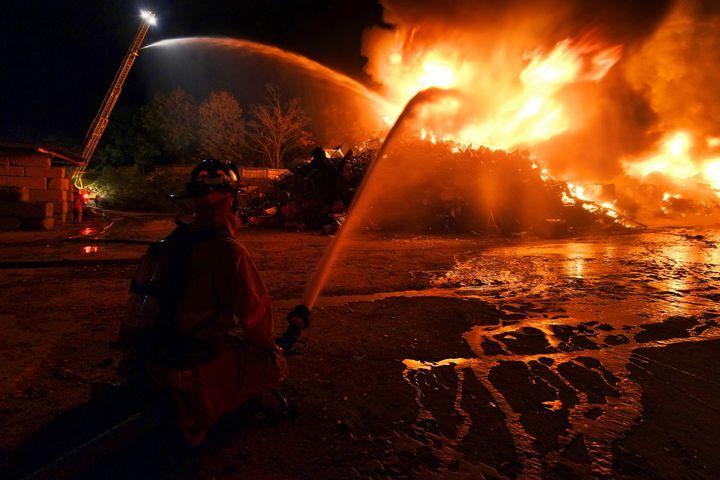 Scrapyard fire shuts down road in Uncasville  on Pequot Road  Scrap Metal Recycling. Pequot Road is closed from Route 163 to Maple Avenue
