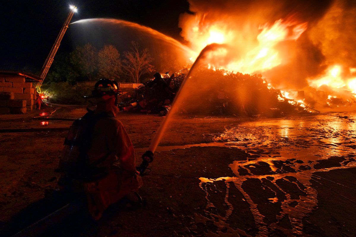 Scene at a fire in Montville this morning. Crews are battling a massive fire at a scrap yard. 