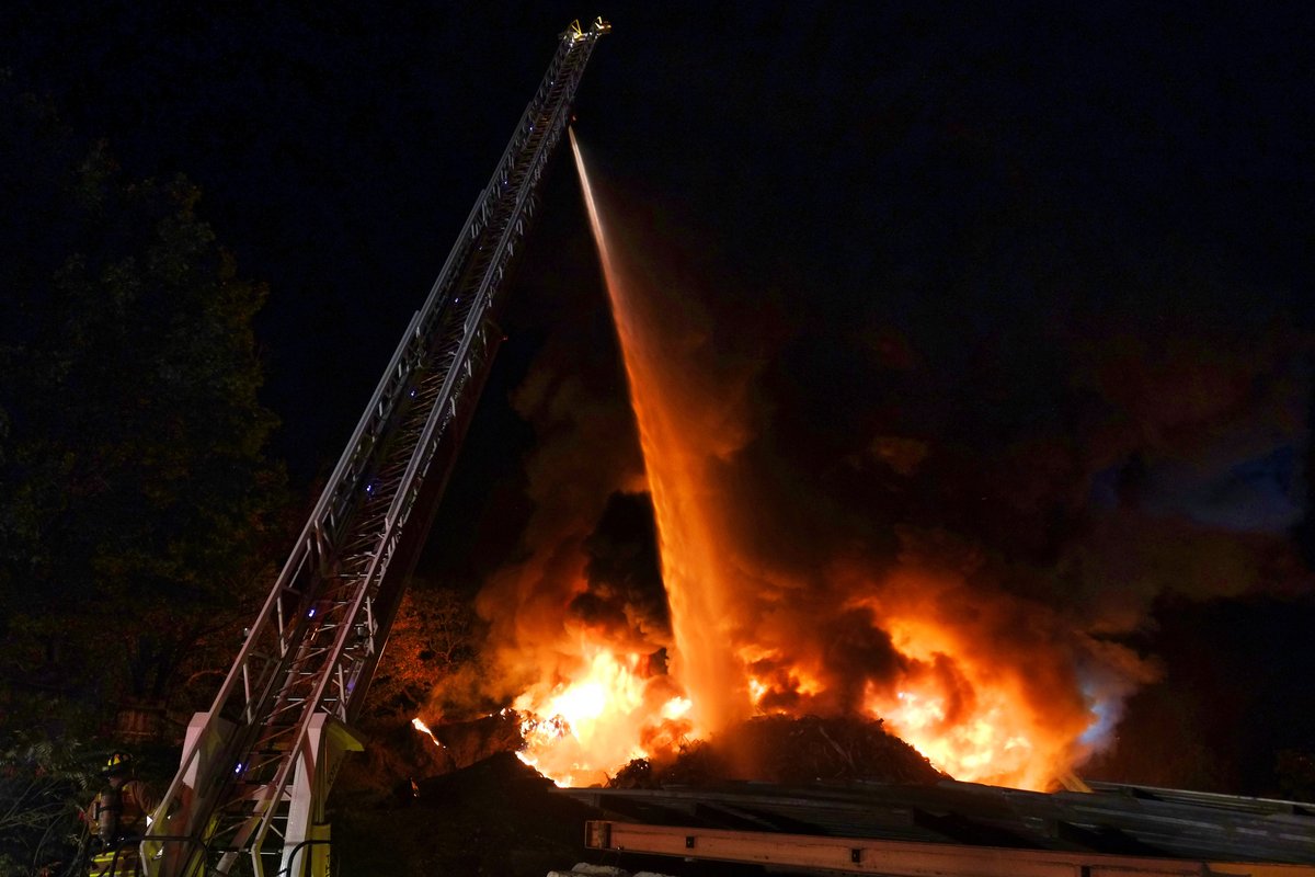 Scene at a fire in Montville this morning. Crews are battling a massive fire at a scrap yard. 