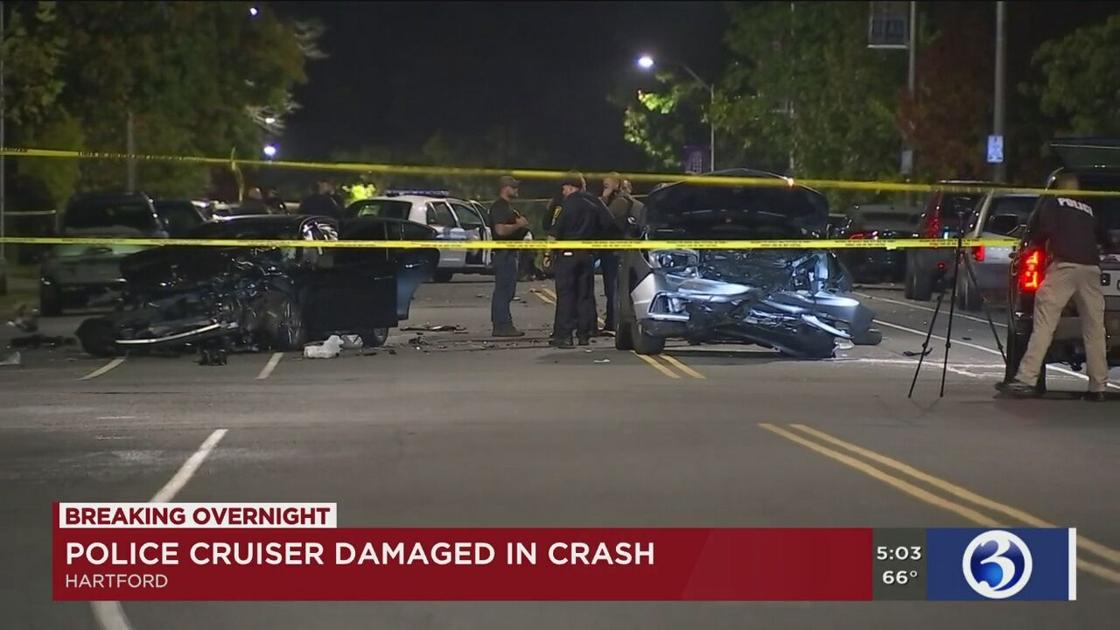 Gun shots, car collision leads to Hartford police cruiser getting hit