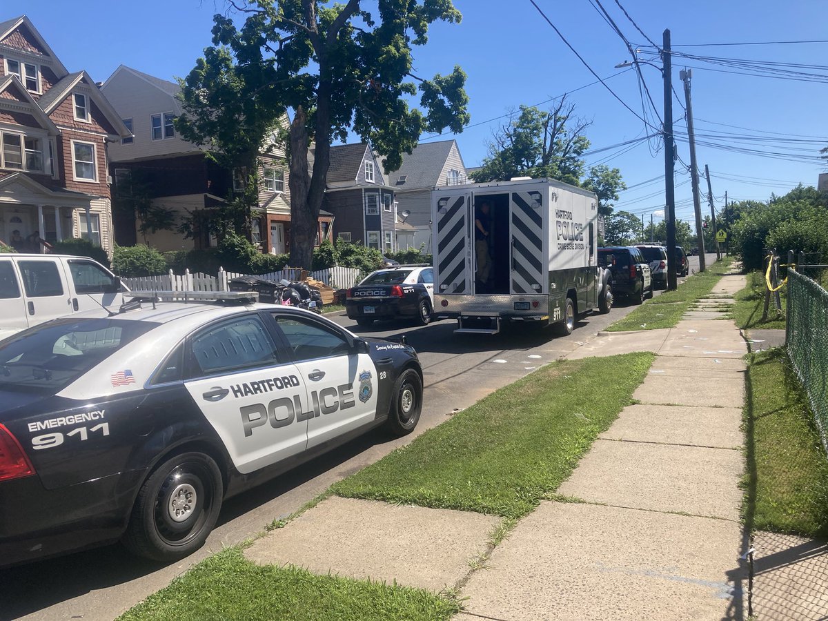 The homicide scene on Shultas Place is a multi-family home. @HartfordPolice put a drone up in the air. They are looking for something. Neighbors tell that last night they had a hard time distinguishing what was a gunshot and what was fireworks.  