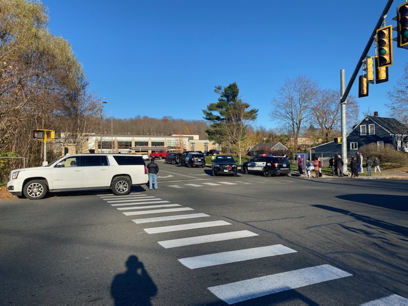 Scene outside of Naugatuck HS where parents are responding to a lockdown situation on campus. 