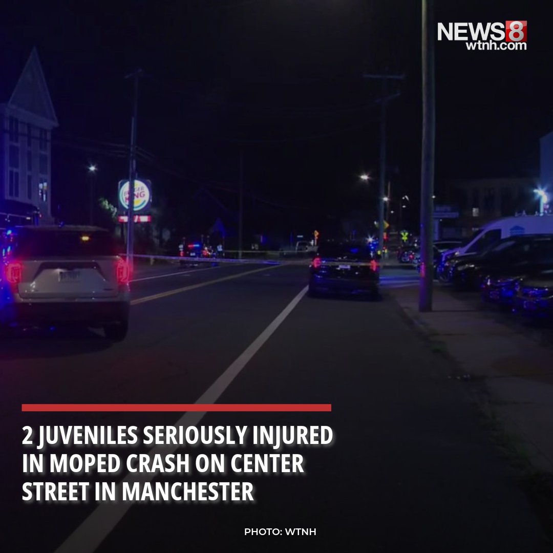 Two juveniles suffered life-threatening injuries after their moped was involved in a crash with another vehicle Thursday night on Center Street in Manchester, police said