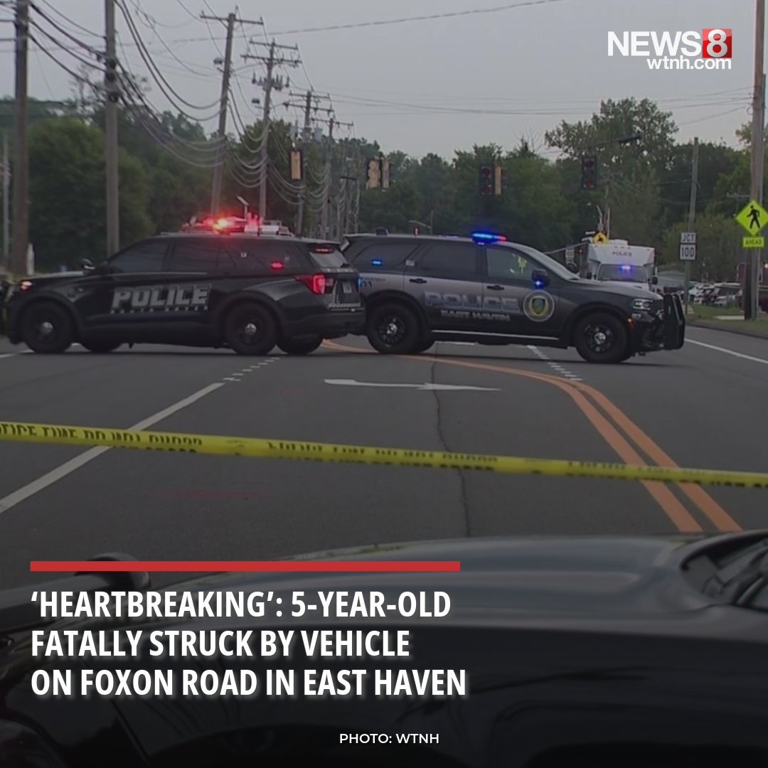 A 5-year-old child has died after being struck by a vehicle on Foxon Road in East Haven, police said Thursday evening